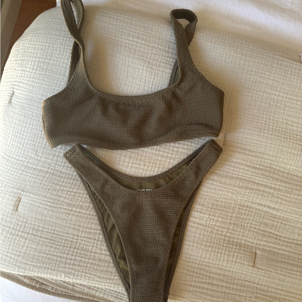 PacSun Olive Crinkle Bikini Set